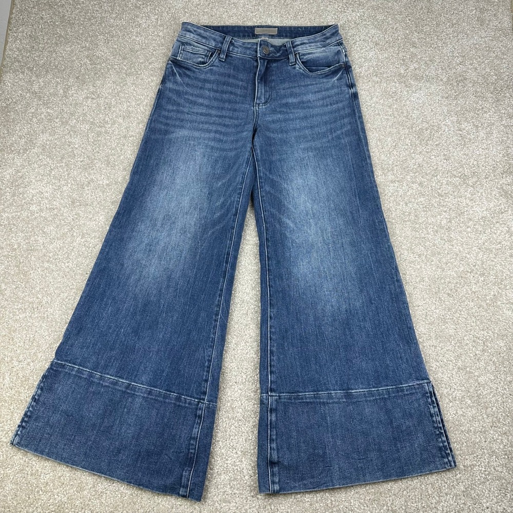 KUT from the Kloth Goldie Super Flare Jeans Mid Rise Blue Cotton Blend Size 4